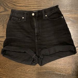 BDG Mom High Rise Washed Black Denim Cuffed Shorts